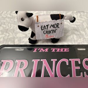 Chick-fil-A Cow Plush with Black and White Accents **and FUN license plate decor
